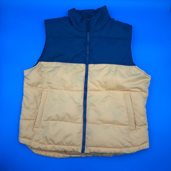 St. John's Bay Other - St Johns Bay Puffer Vest Mens Size L Blue Tan Quilted Zip Up Collar